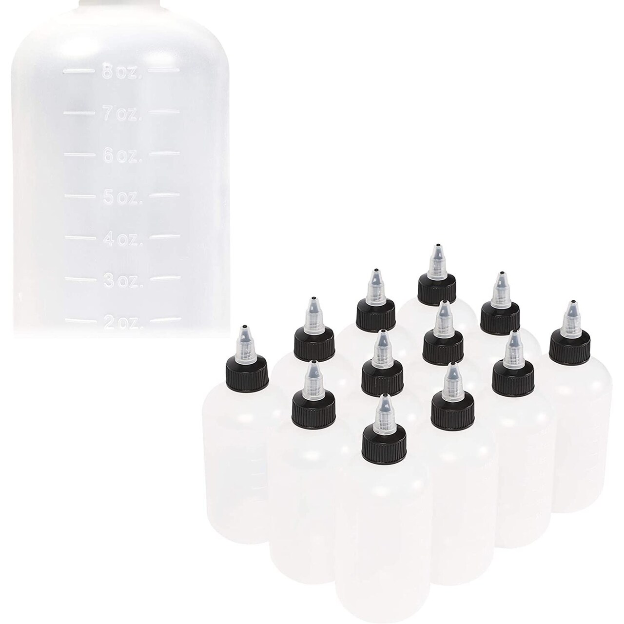 Boston Round Squeeze Bottles with Twist Caps (8 oz, White, 12 Pack)